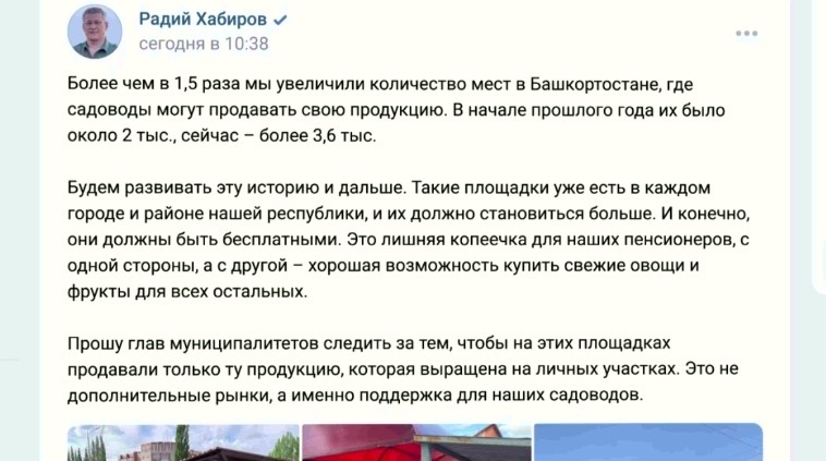 Башҡортостанда баҡсасылар үҙ продукцияһын һата алған урындар һаны бер ярым тапҡырға артҡан