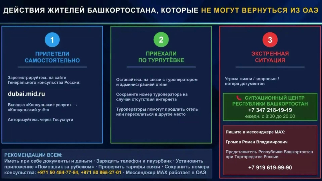 Радий Хәбиров Яҡын Көнсығыштағы хәлгә бәйле туристарға ярҙам ойошторорға ҡушты